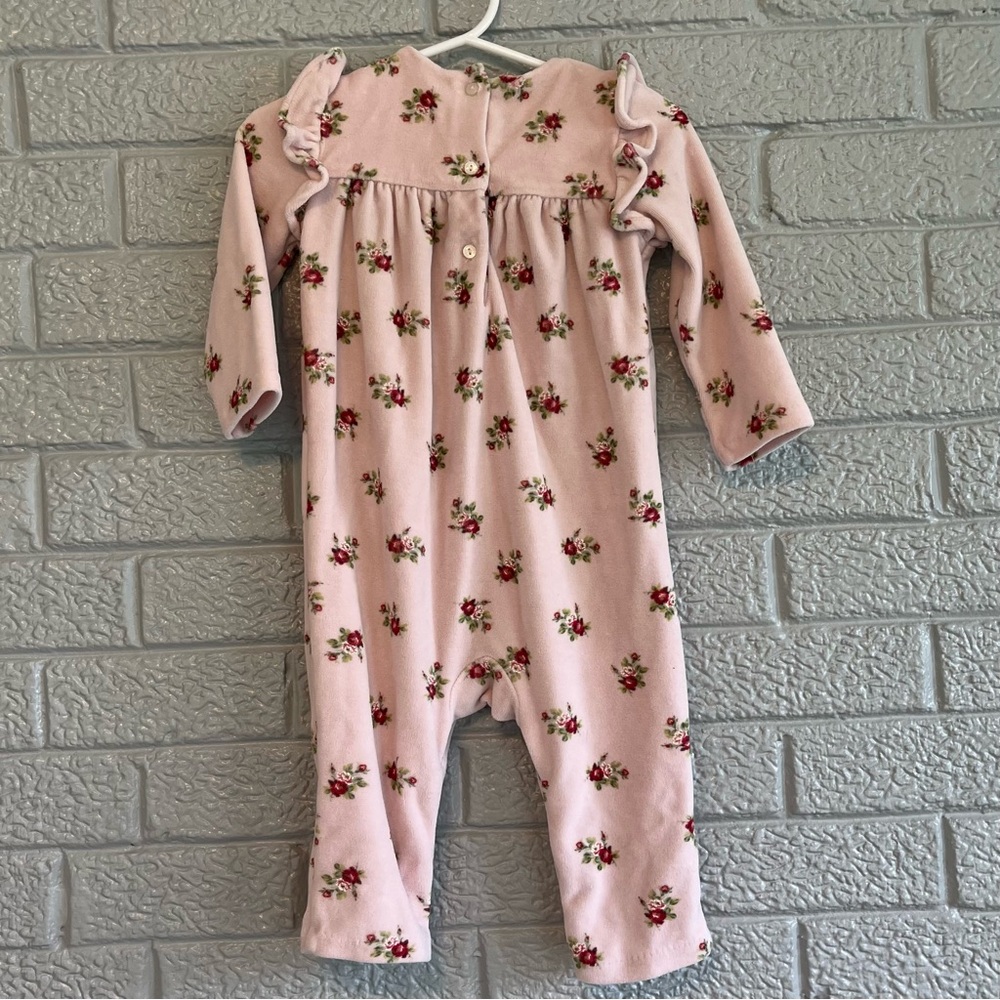 Ralph Lauren 9 month baby girl velour pink floral one piece roses long sleeve - Picture 2 of 5